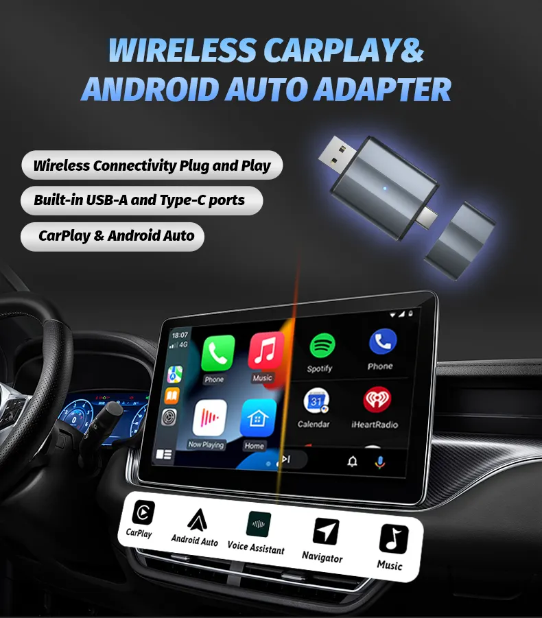 Mini 2-in-1 CarPlay & Android Auto Dongle - Draadloze CarPlay en Android Auto Verbinding (metalen behuizing) - Afbeelding 4