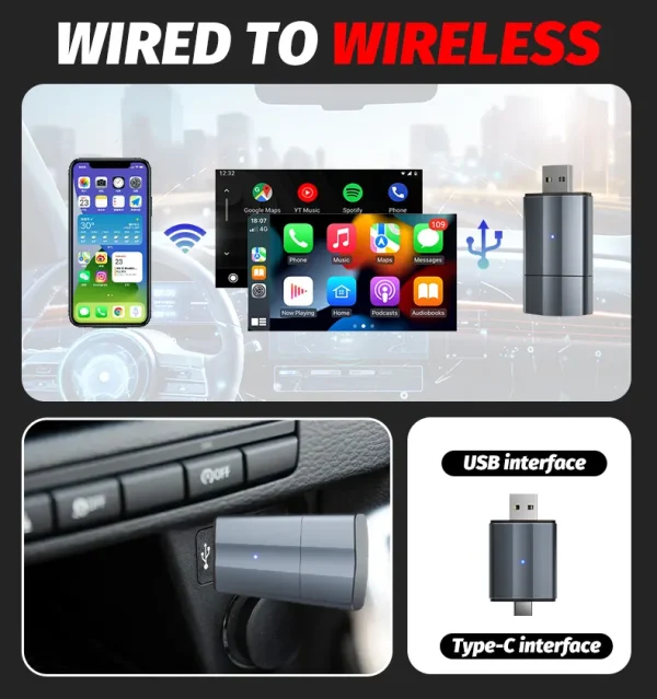 Mini 2-in-1 CarPlay & Android Auto Dongle - Draadloze CarPlay en Android Auto Verbinding (metalen behuizing) - Afbeelding 5