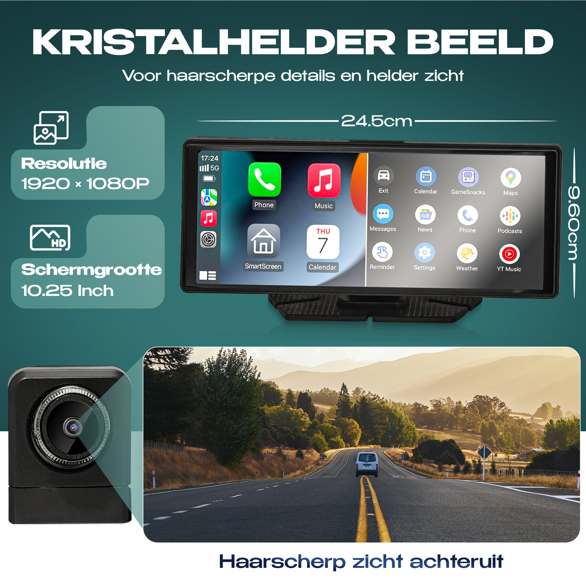 Mtronic® CarPlay Scherm 10.26 inch – 4K Display – Draadloos Android Auto – Dashcam + Achteruitrijcamera – Universeel Auto/Bus/Vrachtwagen - Afbeelding 6