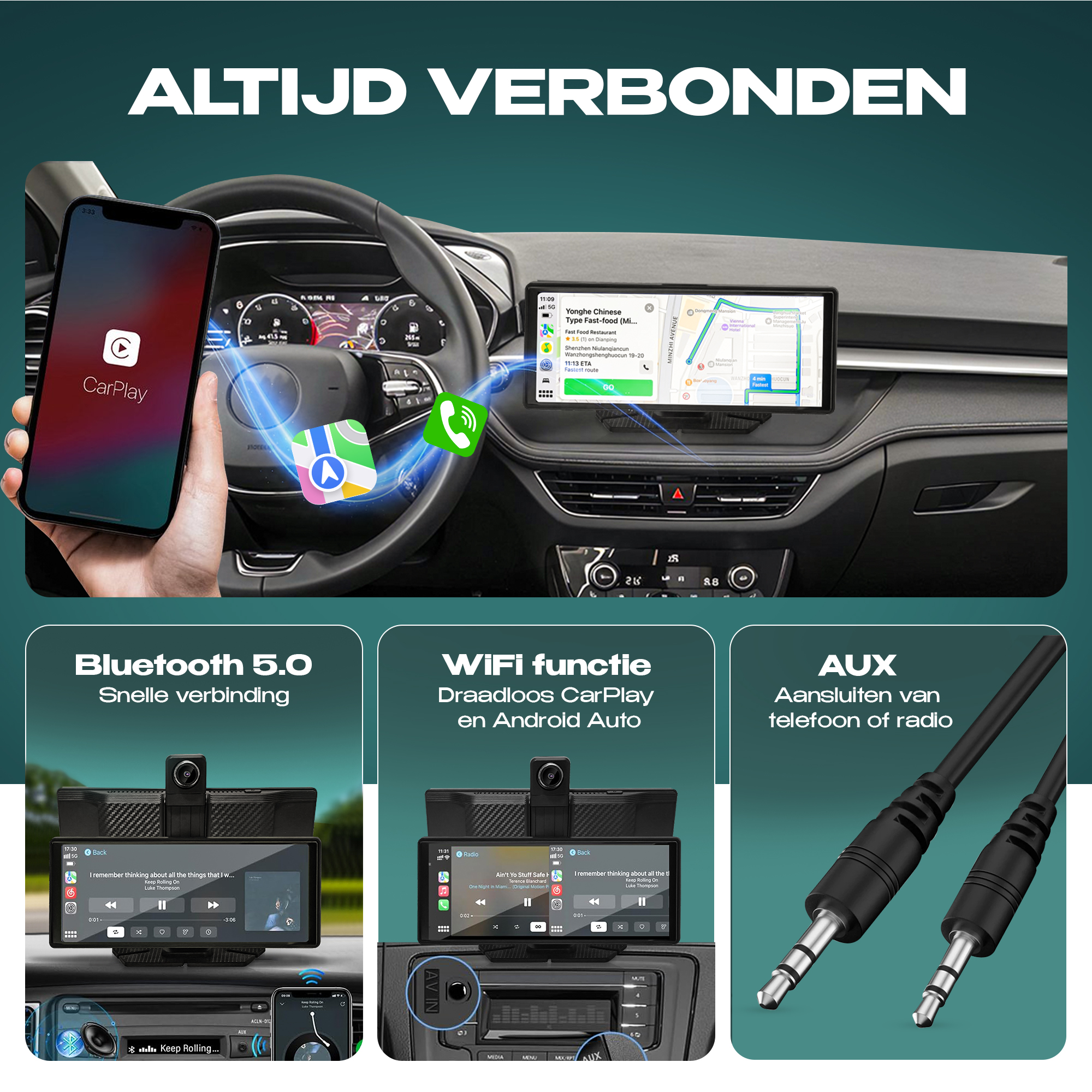 Mtronic® CarPlay Scherm 10.26 inch – 4K Display – Draadloos Android Auto – Dashcam + Achteruitrijcamera – Universeel Auto/Bus/Vrachtwagen - Afbeelding 7
