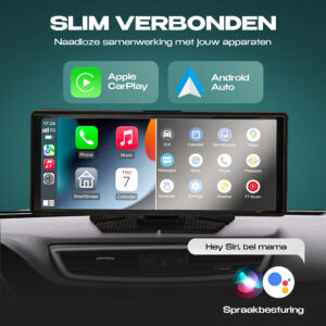 Mtronic® CarPlay Scherm 10.26 inch – 4K Display – Draadloos Android Auto – Dashcam + Achteruitrijcamera – Universeel Auto/Bus/Vrachtwagen