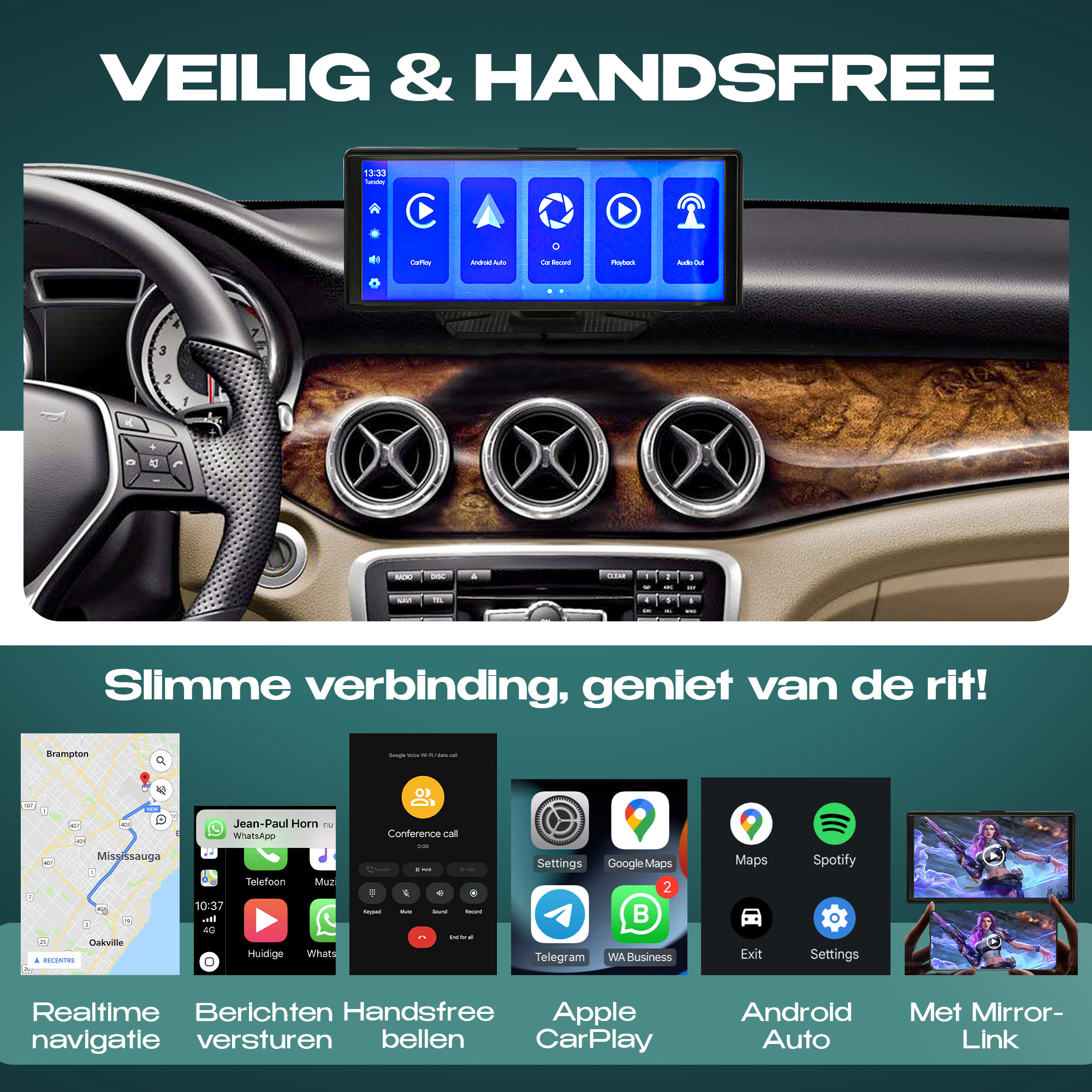Mtronic® CarPlay Scherm 10.26 inch – 4K Display – Draadloos Android Auto – Dashcam + Achteruitrijcamera – Universeel Auto/Bus/Vrachtwagen - Afbeelding 3