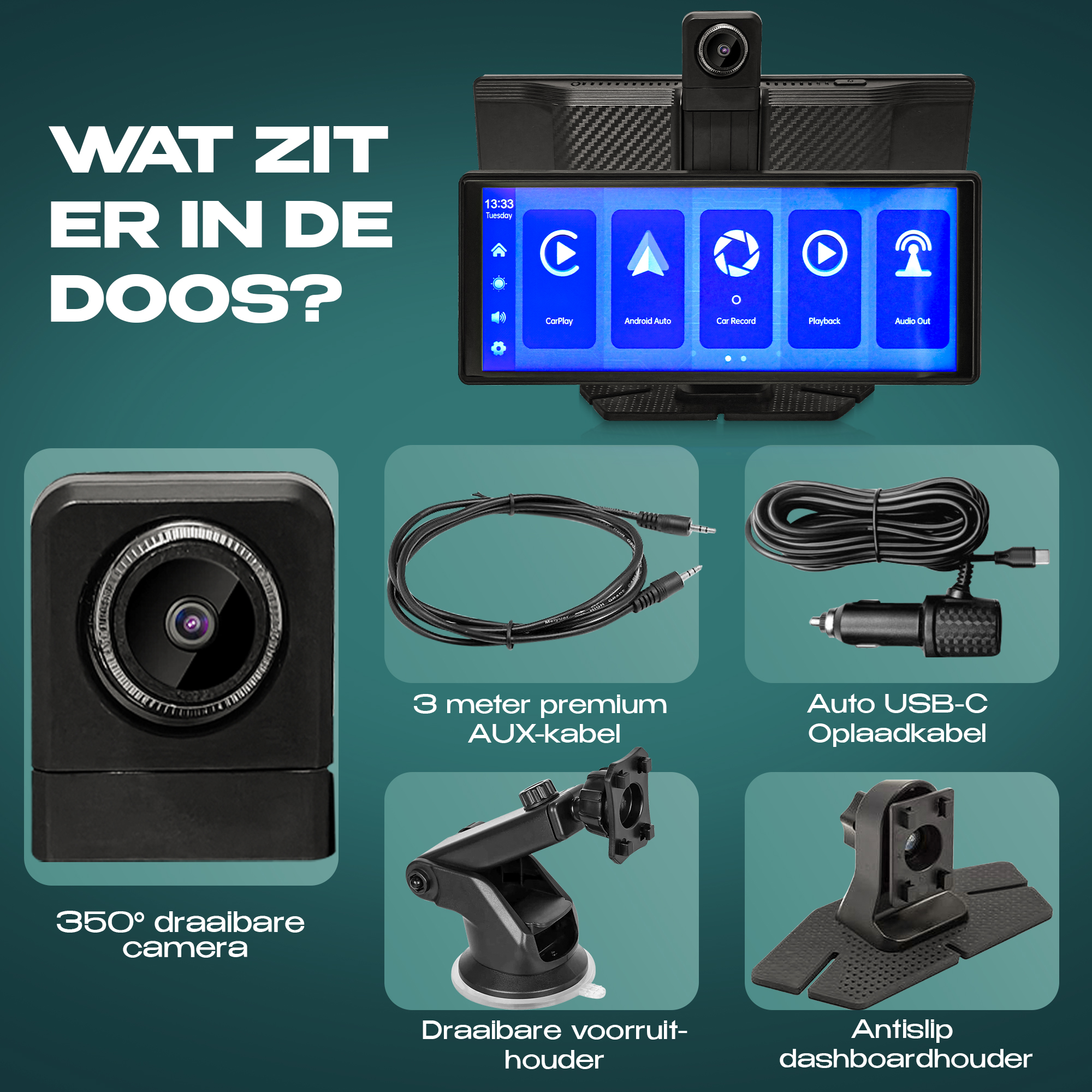 Mtronic® CarPlay Scherm 10.26 inch – 4K Display – Draadloos Android Auto – Dashcam + Achteruitrijcamera – Universeel Auto/Bus/Vrachtwagen - Afbeelding 4